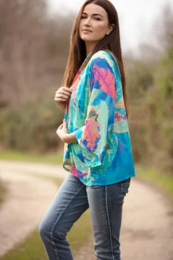 AQUA NEON LEAVES KIMONO
