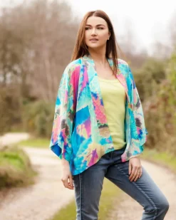 AQUA NEON LEAVES KIMONO
