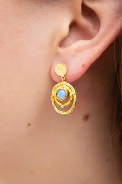 AQUA OVAL LAYER DROP EARRINGS