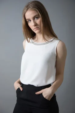 BARILOCHE MEDINA DIAMANTE COLLAR SLEEVELESS BLOUSE