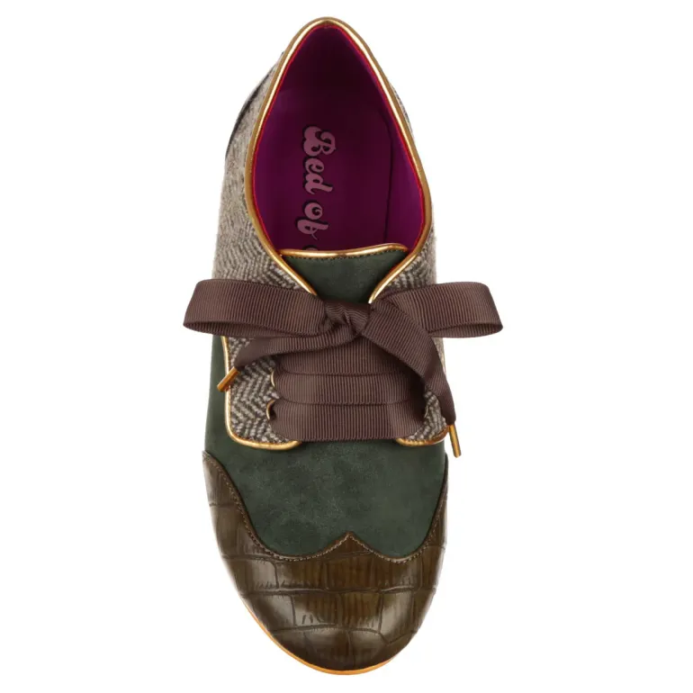 Bed of Roses Tippy Tap Green Tweed Shoes