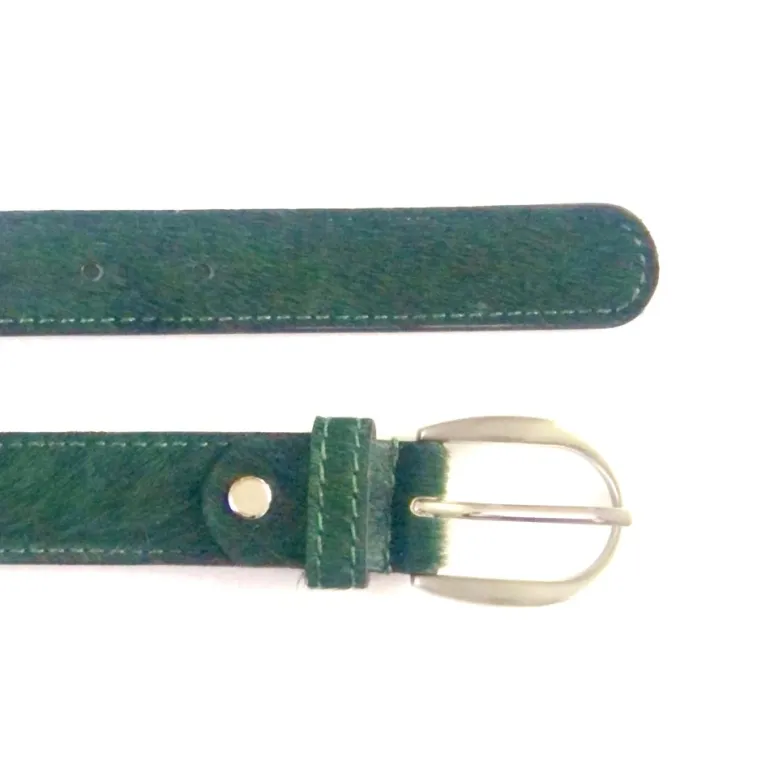 BOTTLE GREEN HAIR ON HIDE BELT