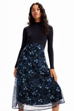 Desigual Lacroix Floral Midi Dress Navy