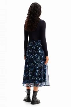 Desigual Lacroix Floral Midi Dress Navy
