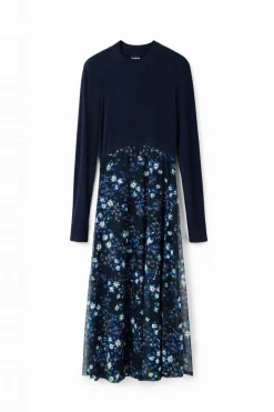 Desigual Lacroix Floral Midi Dress Navy