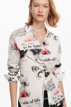 Desigual Nara Newspaper Print Shirt White