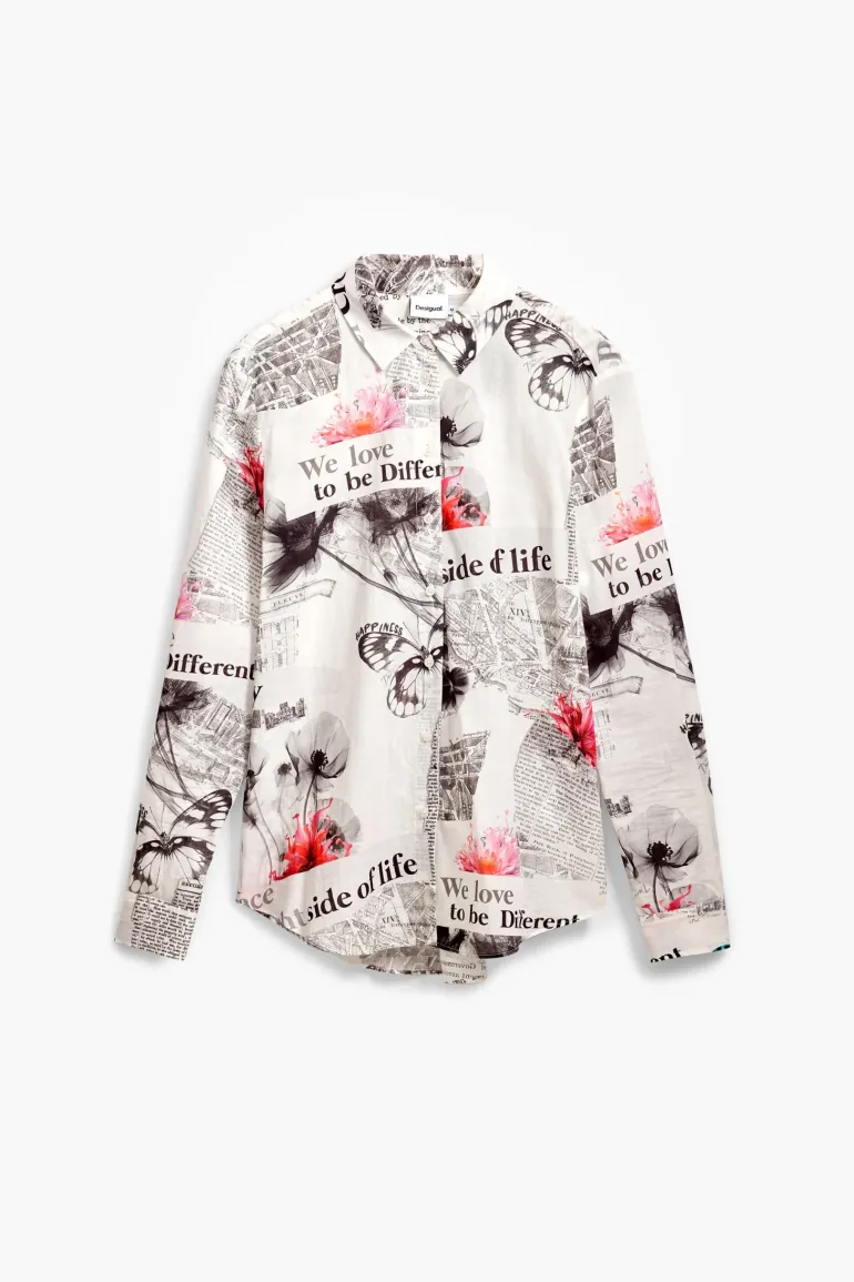 Desigual Nara Newspaper Print Shirt White