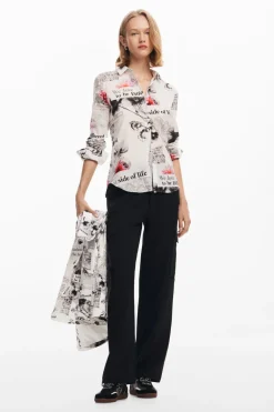 Desigual Nara Newspaper Print Shirt White