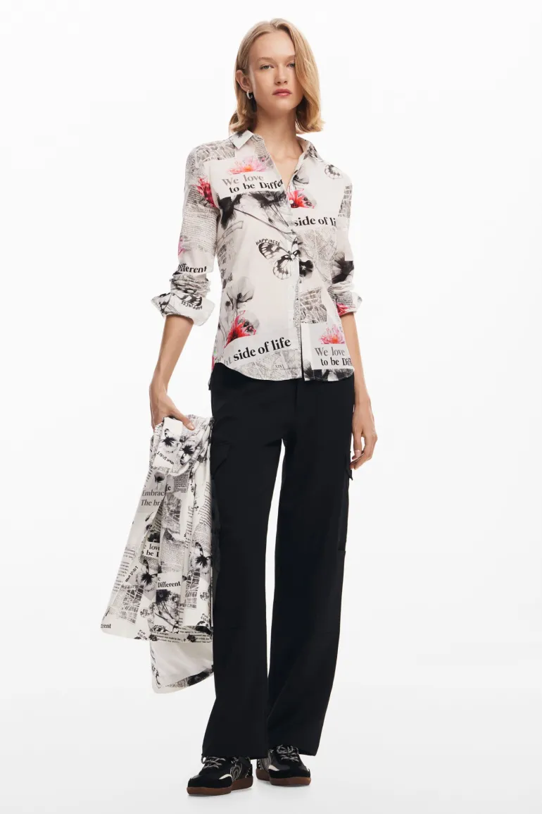 Desigual Nara Newspaper Print Shirt White
