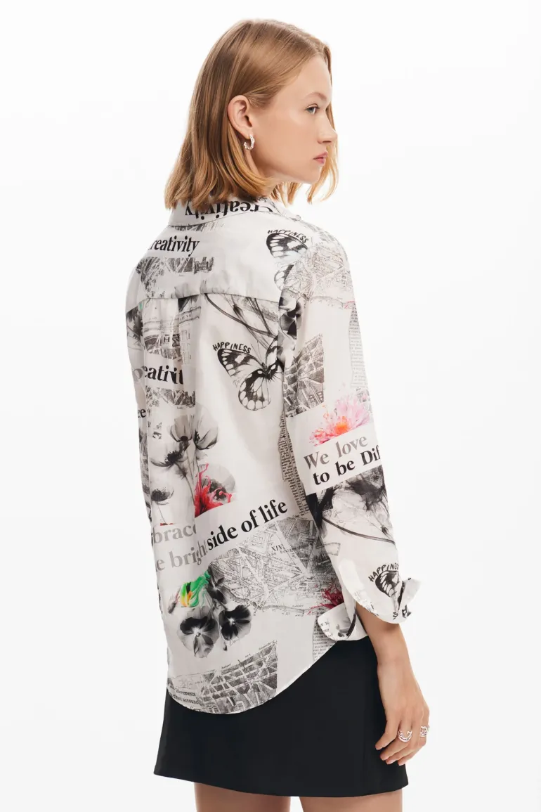 Desigual Nara Newspaper Print Shirt White