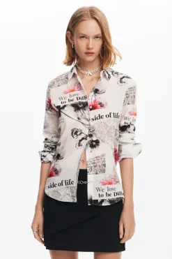 Desigual Nara Newspaper Print Shirt White