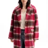 Desigual Plaid Wool Coat Pink