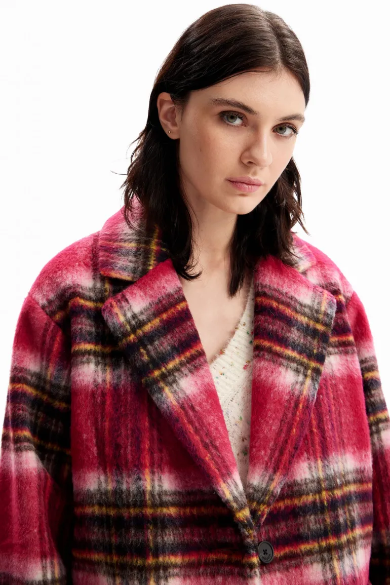 Desigual Plaid Wool Coat Pink