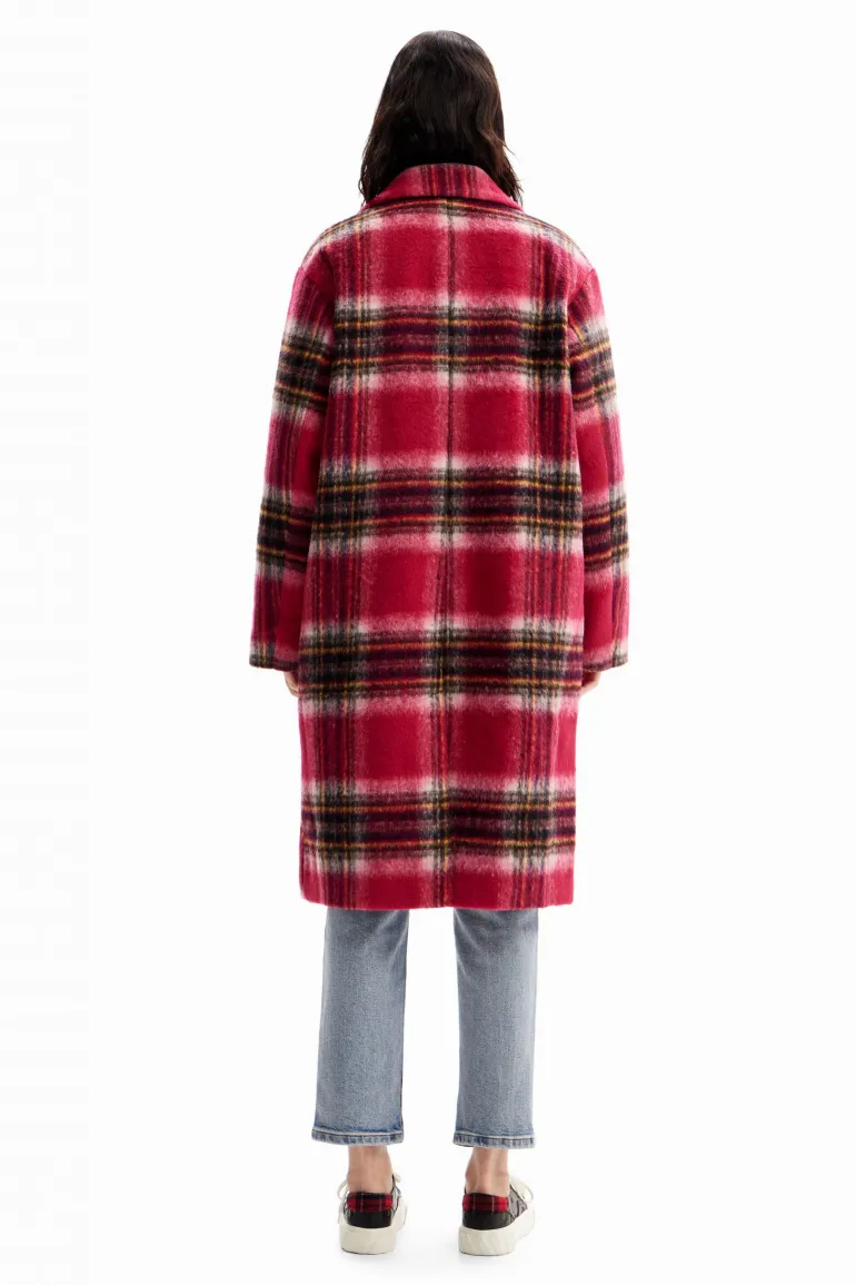 Desigual Plaid Wool Coat Pink