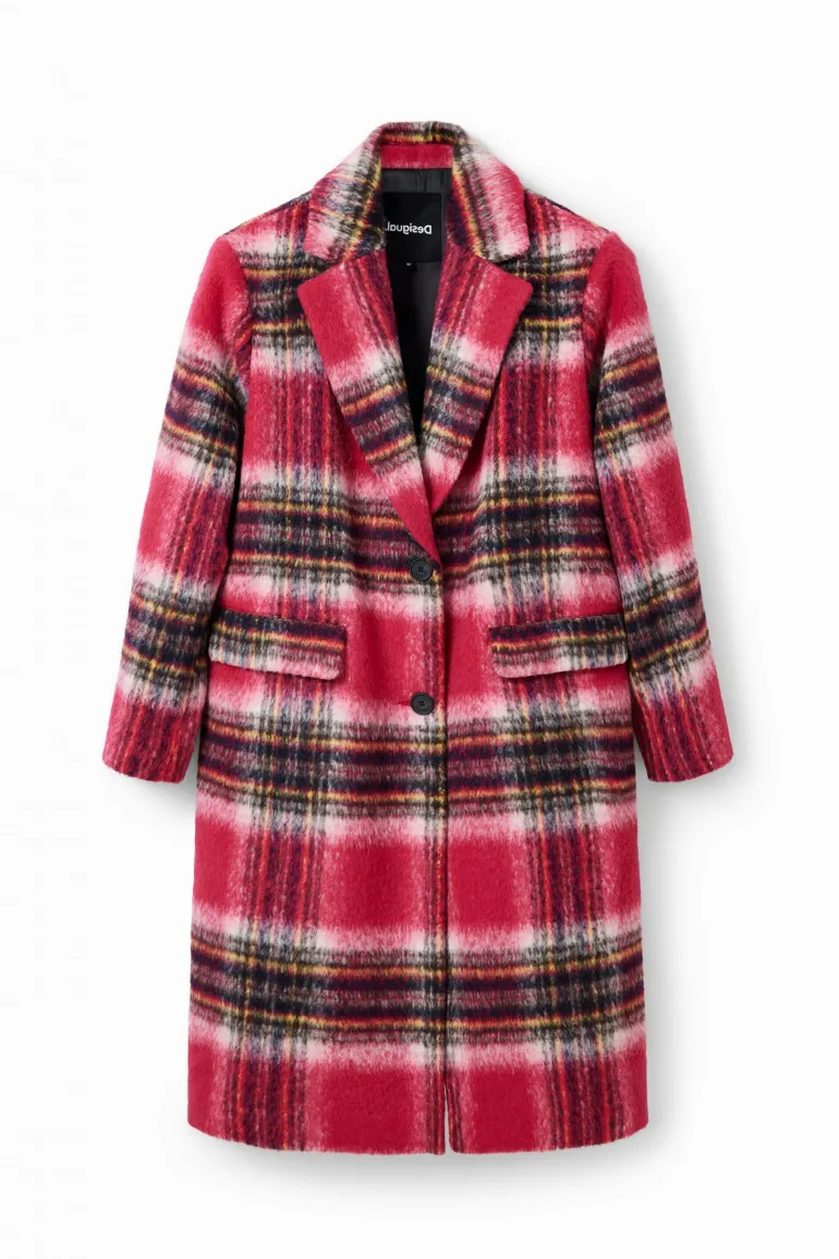 Desigual Plaid Wool Coat Pink
