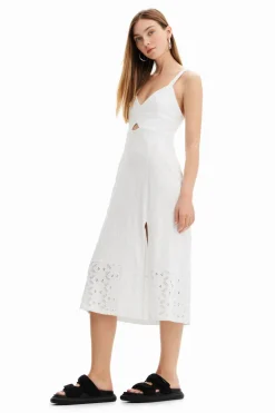 Desigual Strap Embroidered Dress White