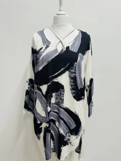 ELSEWHERE BRUSH STROKE PRINT JERSEY TUNIC