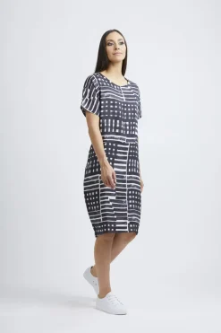 FOIL SCALING UP LINEN DRESS NAVY