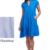 Foil Top Tier Dress Chambray Hash
