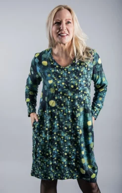 FOIL TRADING FACES DRESS TEAL