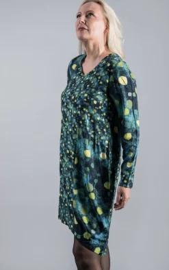 FOIL TRADING FACES DRESS TEAL