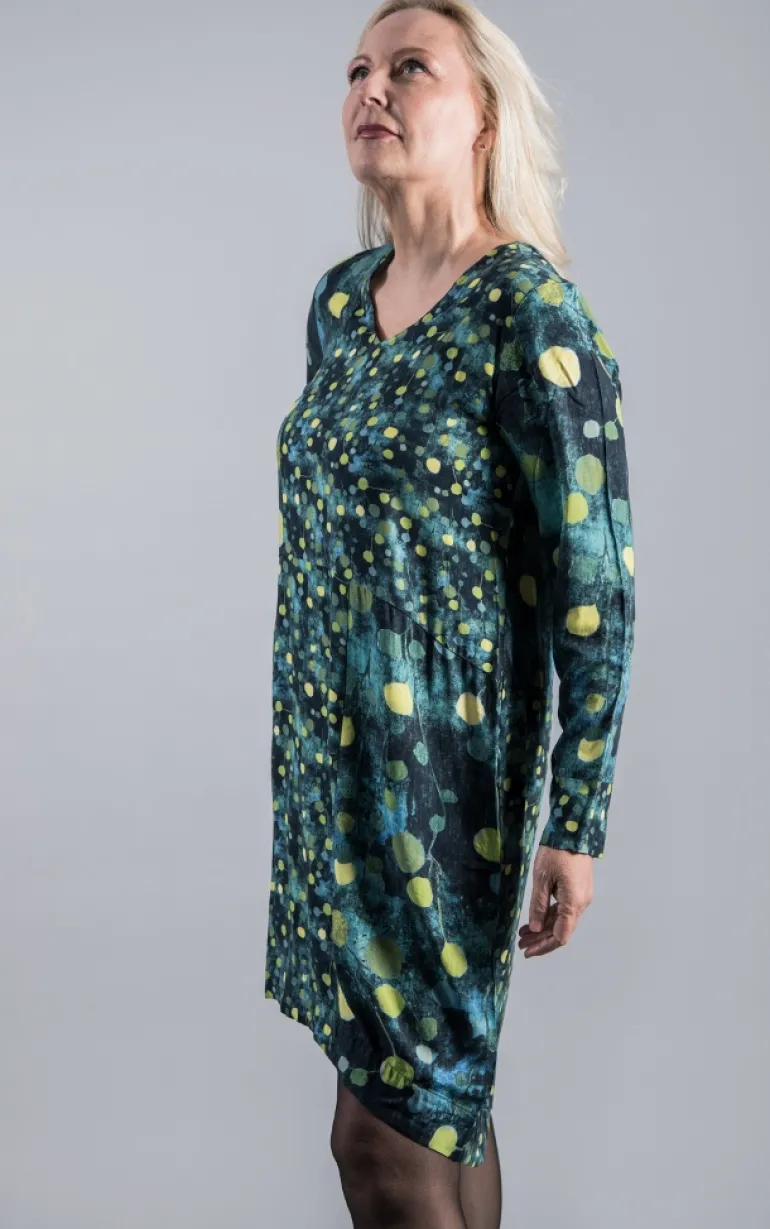 FOIL TRADING FACES DRESS TEAL