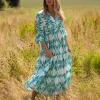 From My Mother's Garden Aqua Leaves Tiered Dress