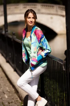 From My Mother's Garden Aqua Neon Satin Jacket