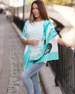 From My Mother's Garden Aqua Leaf Bamboo Scarf