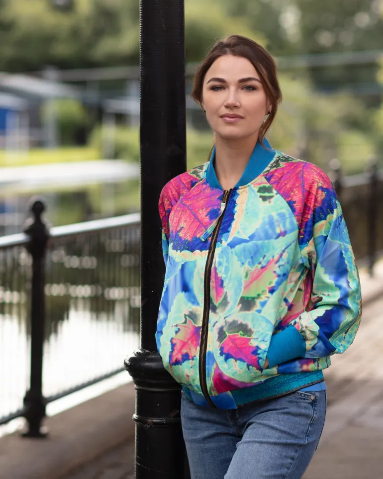 From My Mother's Garden Aqua Neon Satin Jacket