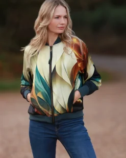 From My Mother's Garden Autumn Abstract Satin Bomber Jacket