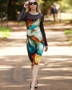 From My Mother's Garden Autumn Abstract Velvet Fitted Dress