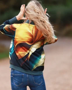 From My Mother's Garden Autumn Abstract Satin Bomber Jacket