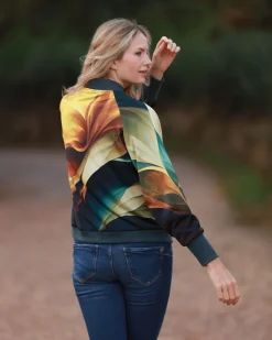 From My Mother's Garden Autumn Abstract Satin Bomber Jacket