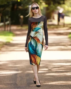 From My Mother's Garden Autumn Abstract Velvet Fitted Dress