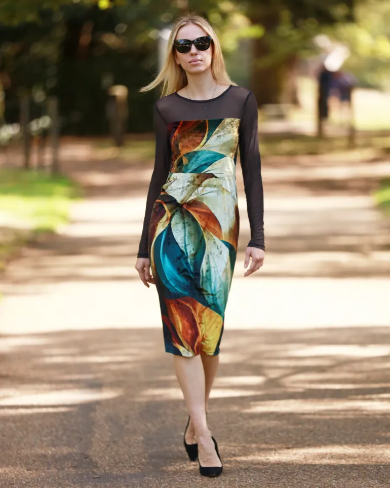 From My Mother's Garden Autumn Abstract Velvet Fitted Dress