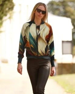 From My Mother's Garden Autumn Abstract Satin Bomber Jacket