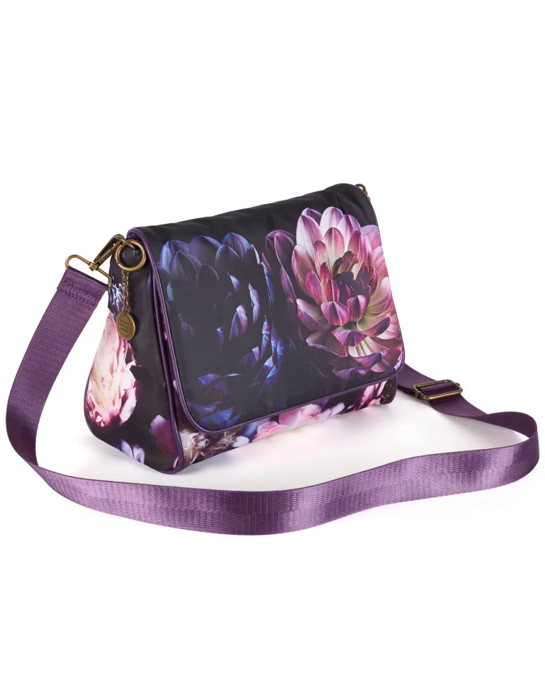 From My Mother's Garden Canvas Messenger Handbag Dahlia and Peony