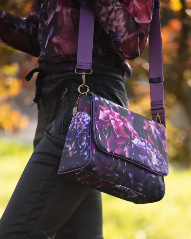 From My Mother's Garden Canvas Messenger Handbag Jewel Hydrangea