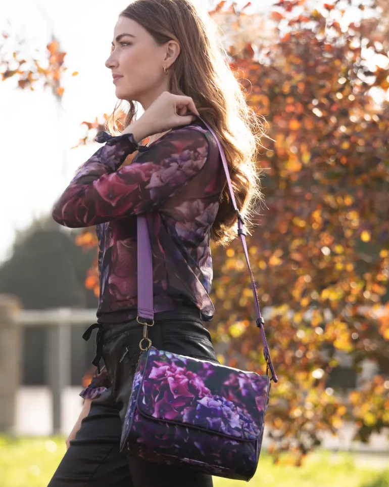 From My Mother's Garden Canvas Messenger Handbag Jewel Hydrangea