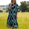From My Mother's Garden Dark Blue Leaf Tiered Dress