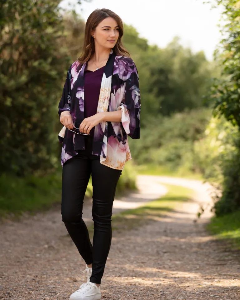 From My Mother's Garden Dreamy Peonies Short Kimono