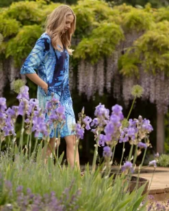 From My Mother's Garden Electric Blue Leaf Linen Dress