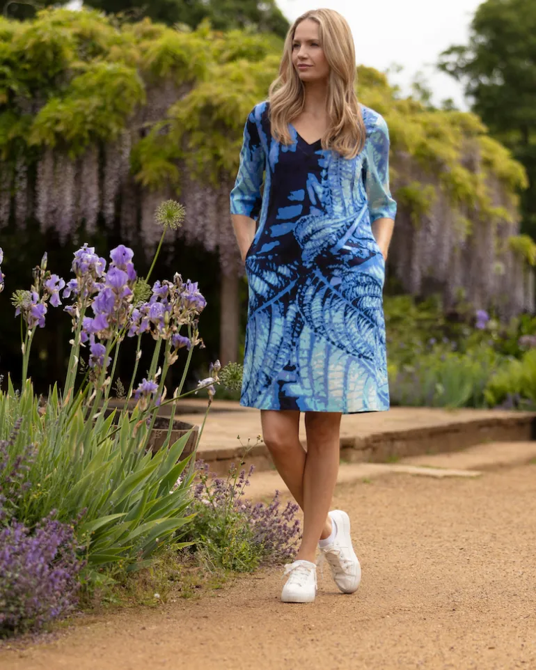 From My Mother's Garden Electric Blue Leaf Linen Dress