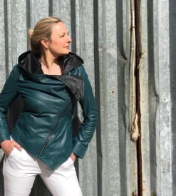 FROM MY MOTHER'S GARDEN HOODED LEATHER JACKET TEAL