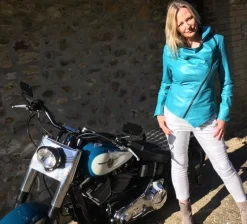 FROM MY MOTHER'S GARDEN HOODED LEATHER JACKET TURQUOISE