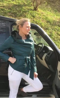 FROM MY MOTHER'S GARDEN HOODED LEATHER JACKET TEAL
