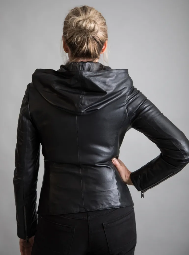 FROM MY MOTHER'S GARDEN HOODED LEATHER JACKET BLACK