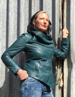 FROM MY MOTHER'S GARDEN HOODED LEATHER JACKET TEAL
