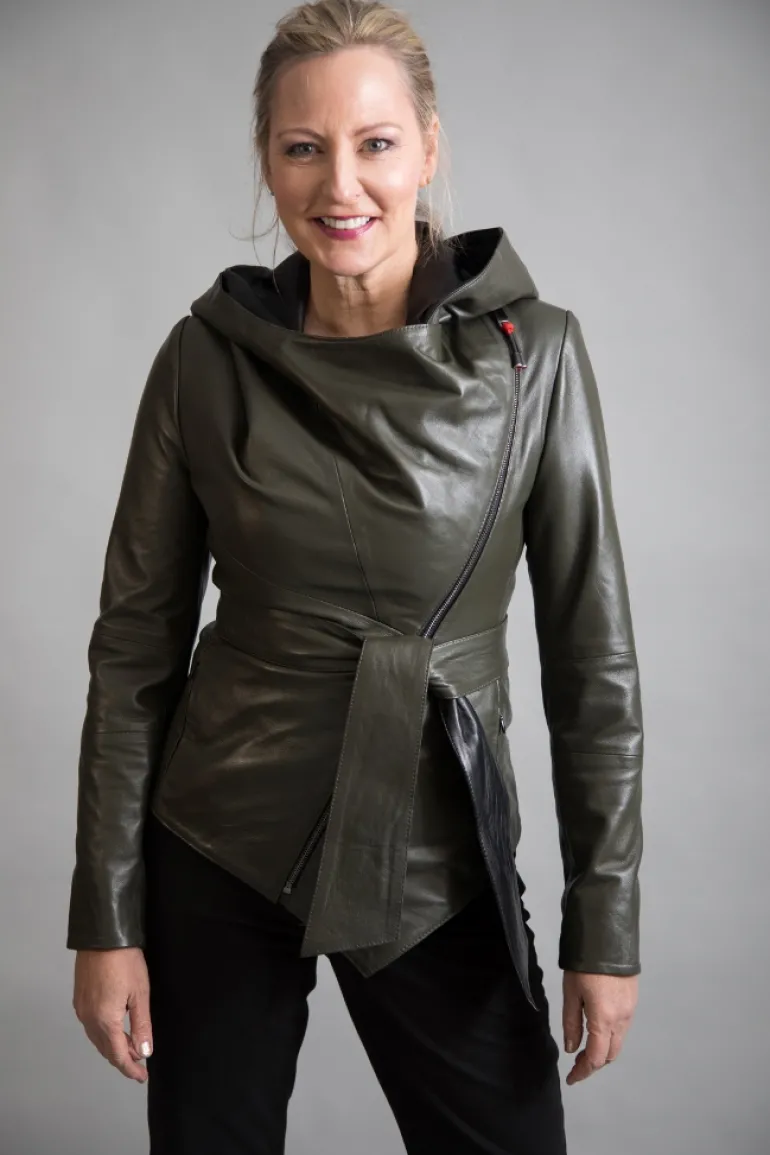 FROM MY MOTHER'S GARDEN HOODED LEATHER JACKET KHAKI